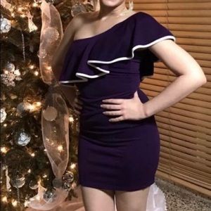 Sexy Purple and White One Shoulder Dress